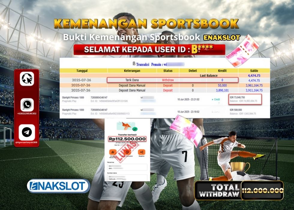 ENAKSLOT KEMENANGAN SPORTSBOOK Rp.112.000.000.,- LUNAS