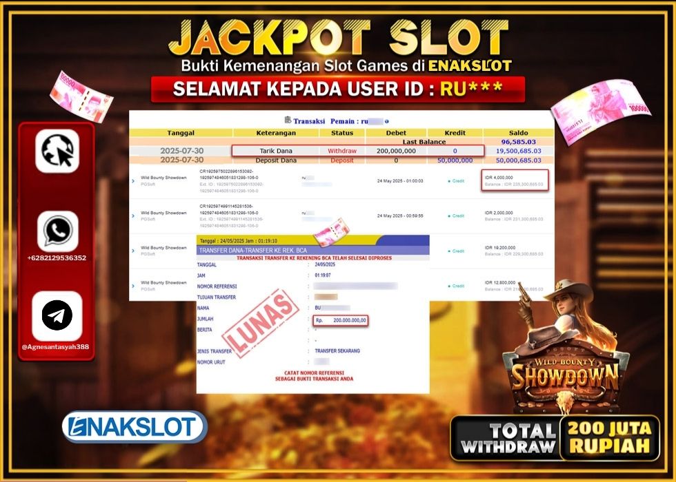 ENAKSLOT JACKPOT SLOT WILD BOUNTY SHOWDOWN Rp.200.000.000.,- LUNAS